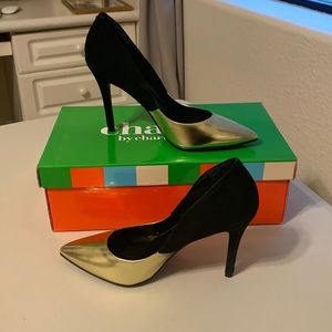 Charles David suede and gold leather heels